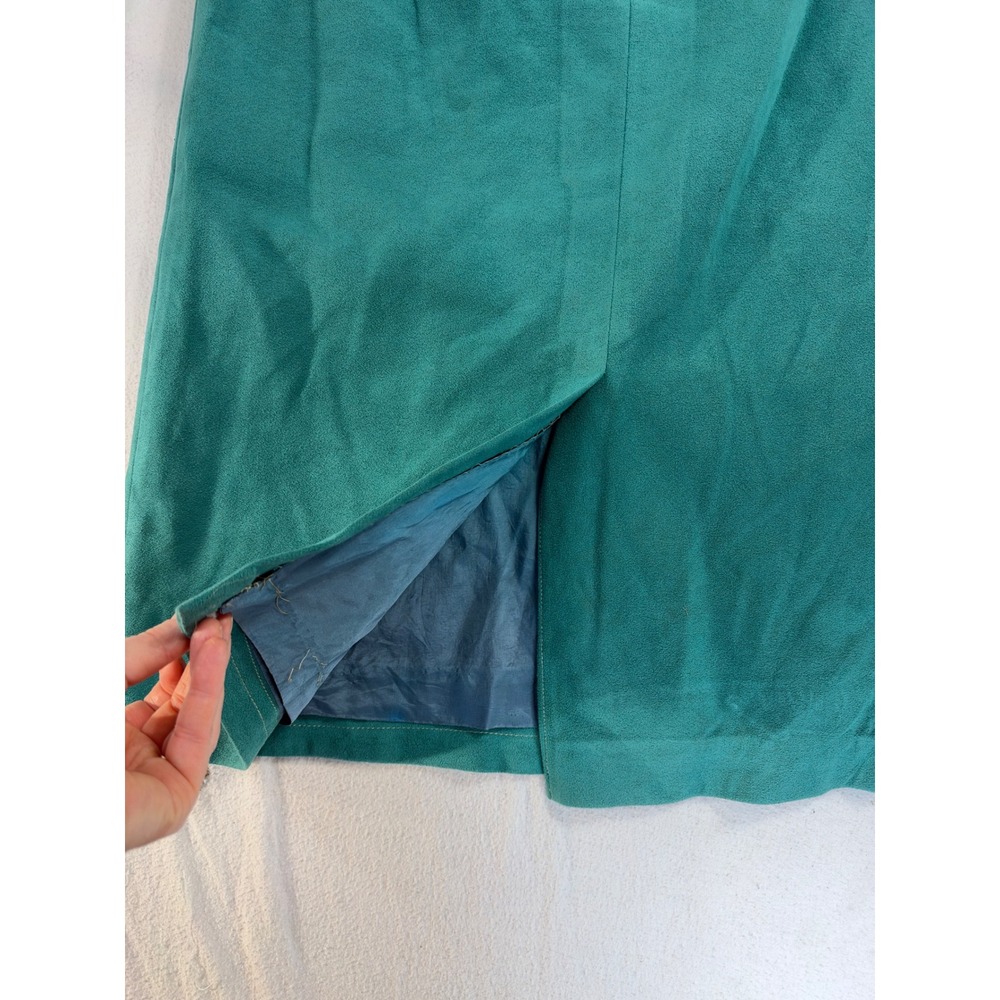 Vintage Teal Faux Suede Skirt Suit Set Blazer & Midi Skirt Green 2 Piece - Picture 15 of 16